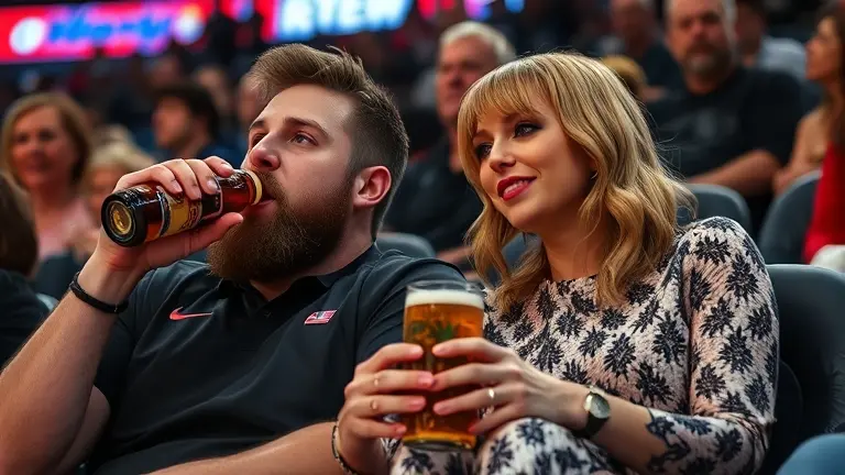 travis kelce chugged beer courtside while taylor swift reacted